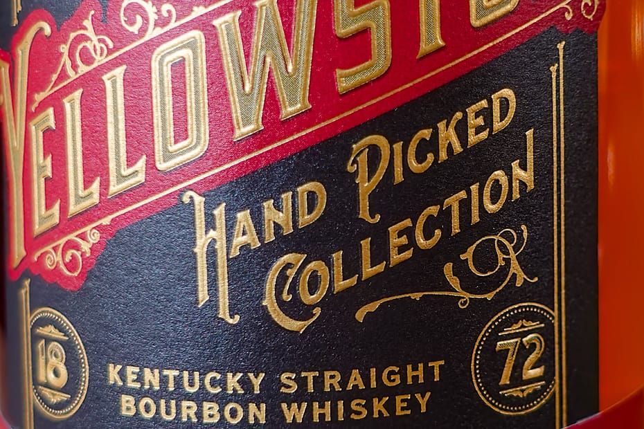 Yellowstone Hand Picked Single Barrel label detail, showing the 1872 founding date and the Hand Picked Collection call out