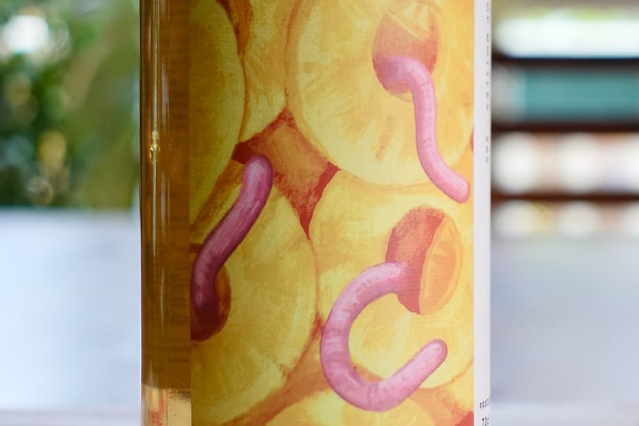 Thompson Bros Craigellachie 2012 11 year old label art depicting pineapple slices and earthworms