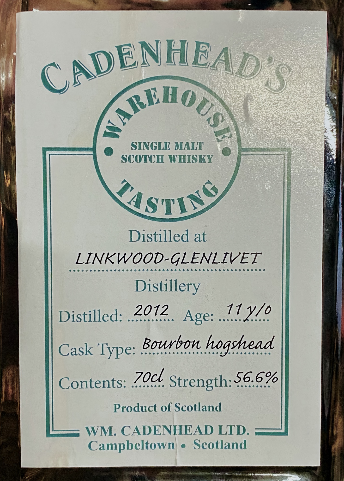 Label detail Cadenhead's Warehouse Tasting Linkwood - Glenlivet, 11 years old, Ex-Bourbon