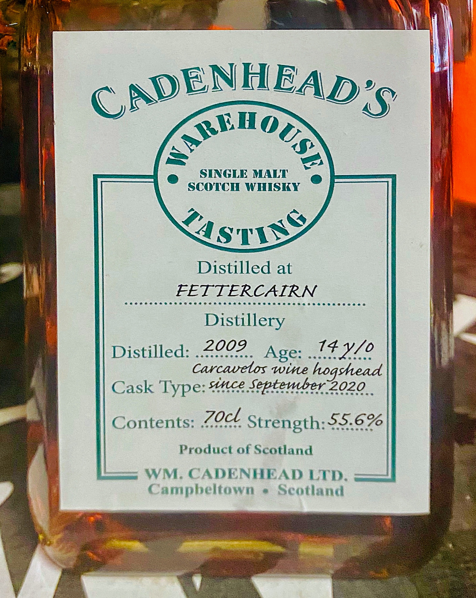 Label detail Cadenhead's Warehouse Tasting Fettercairn, 14 years old, Finished in Carcavelos wine hogshead