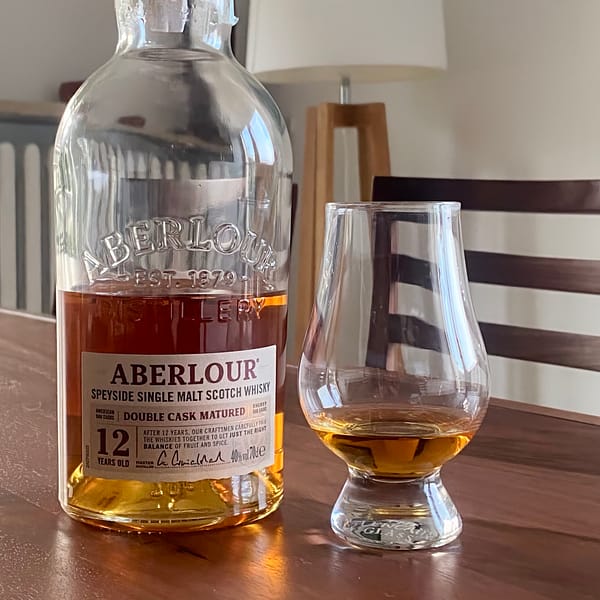 Aberlour 12 year old DOuble Cask Matured bottle with Glencairn glass