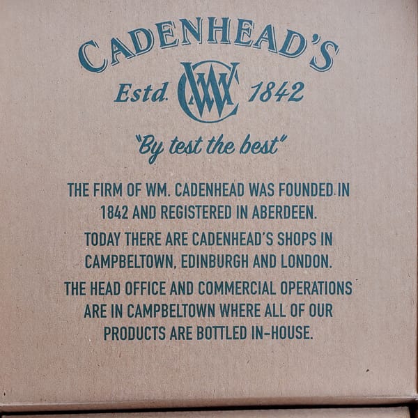 WM Cadenhead's February 2025 Releases Sample Pack Box detail describing the company's history and presence