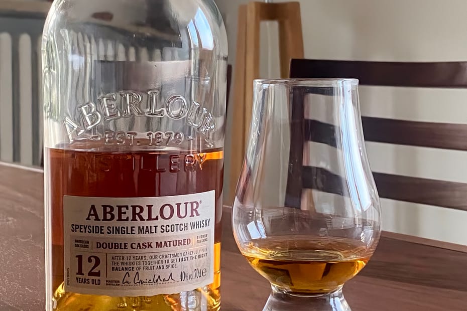 Aberlour 12 year old DOuble Cask Matured bottle with Glencairn glass